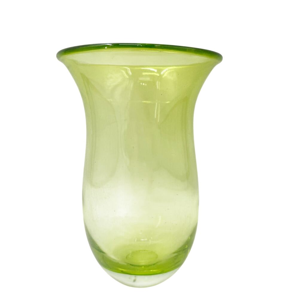 large Lime Green transparent Glass fluted Vase floral bouquet shelf table decor
